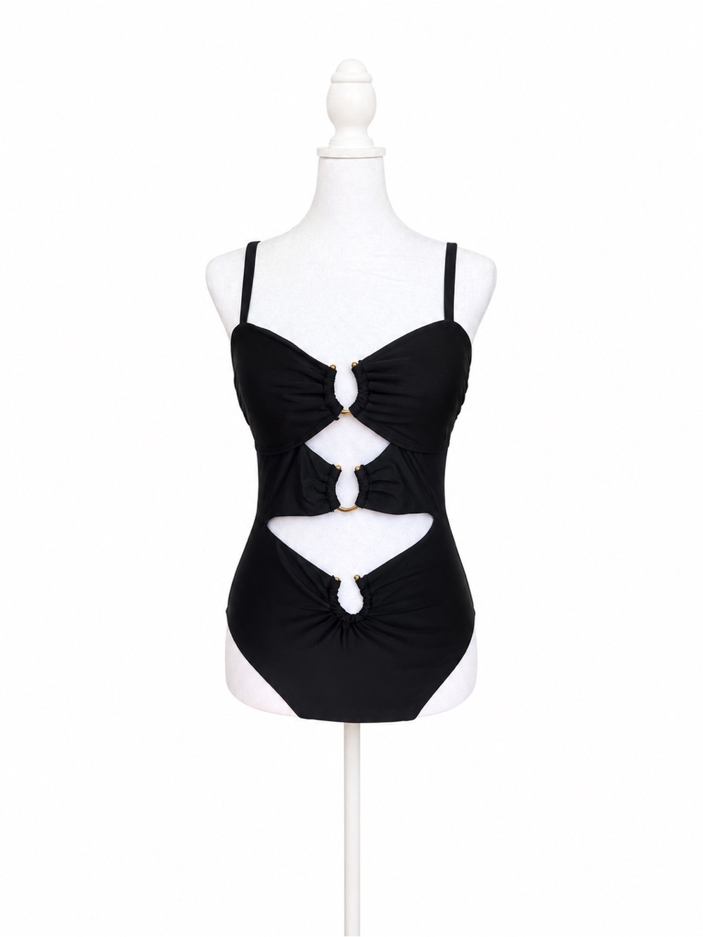 Eomenie Black Cutout One Piece Swimsuit Push Up Slimming Ruched NWT Size S